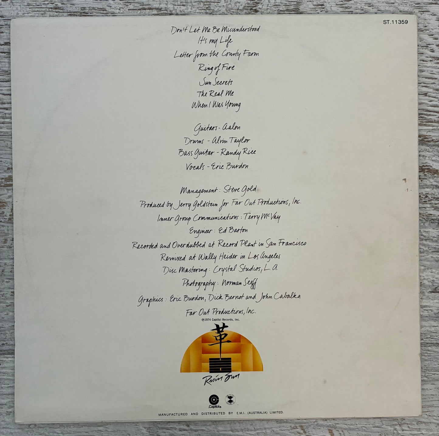 The Eric Burdon Band - Sun Secrets (1974 Aus Pressing 12" Vinyl) (Used/2nd Hand)