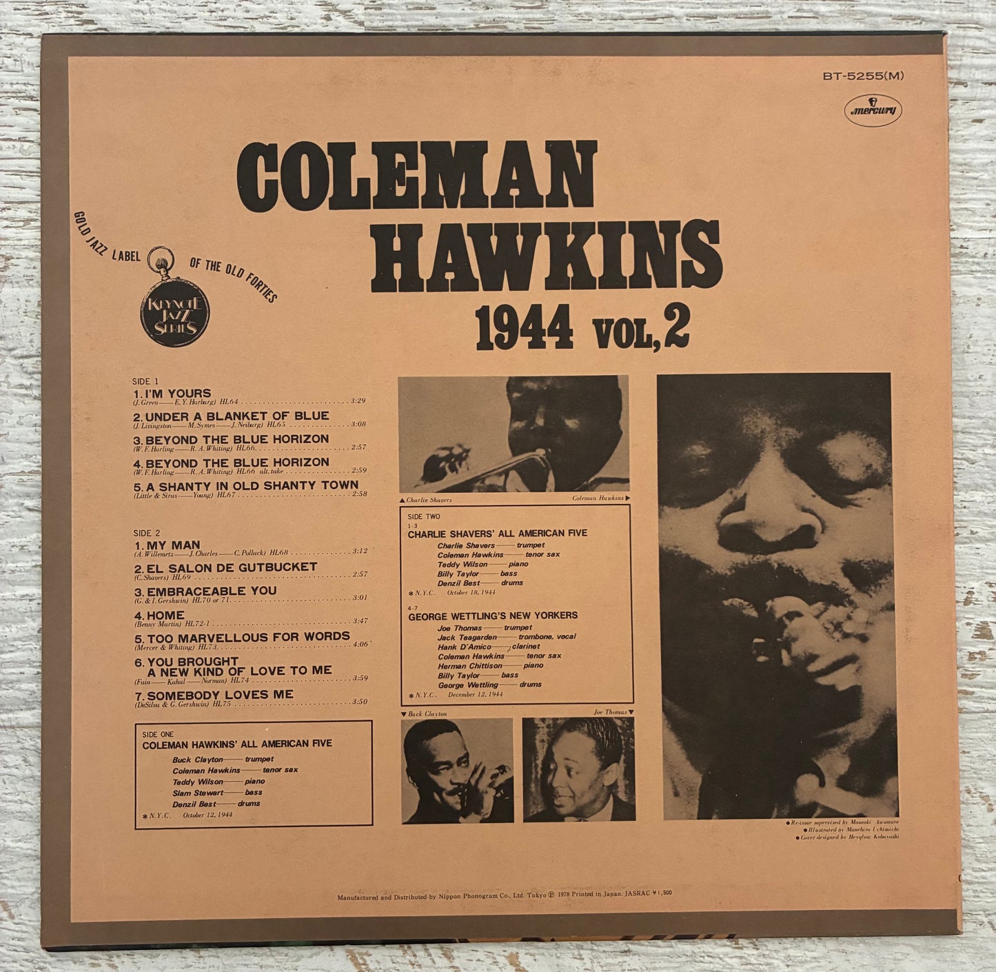 Coleman Hawkins - 1944 Vol. 2 (1978 Japanese 12" Mono Vinyl) (Used/2nd Hand)