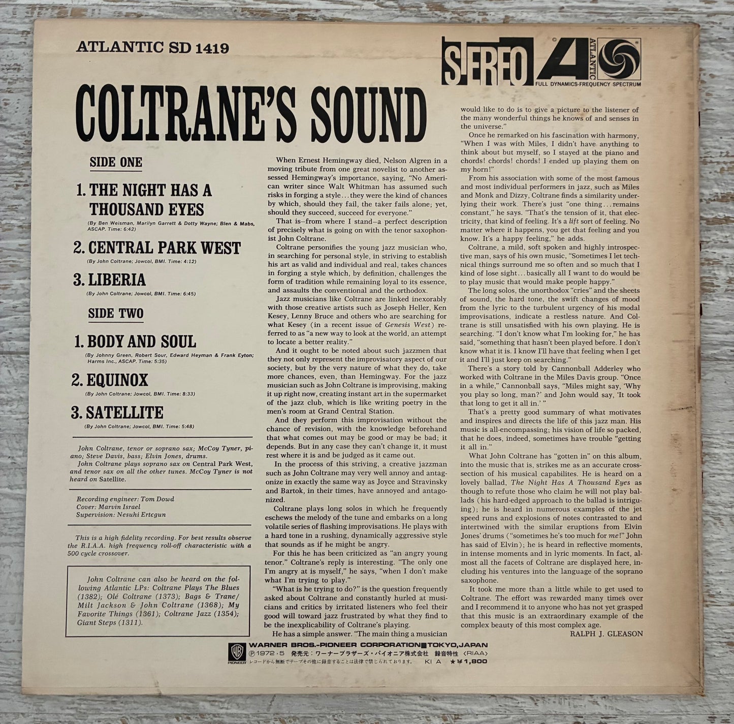 John Coltrane - Coltrane's Sound (1972 Japanese Pressing 12" Vinyl) (Used/2nd Hand)