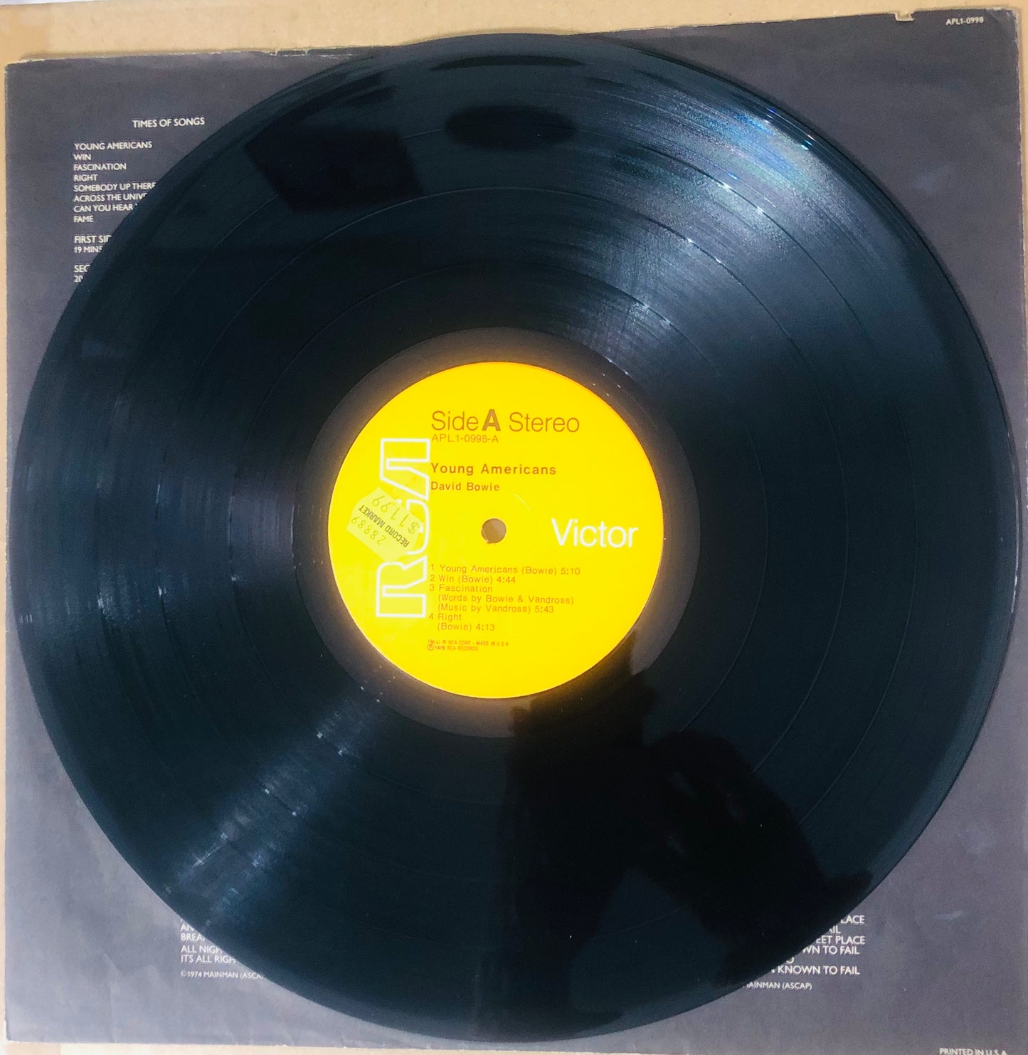 David Bowie - Young Americans (1975 U.S. Hollywood Pressing 12" Vinyl) (Used/2nd Hand)