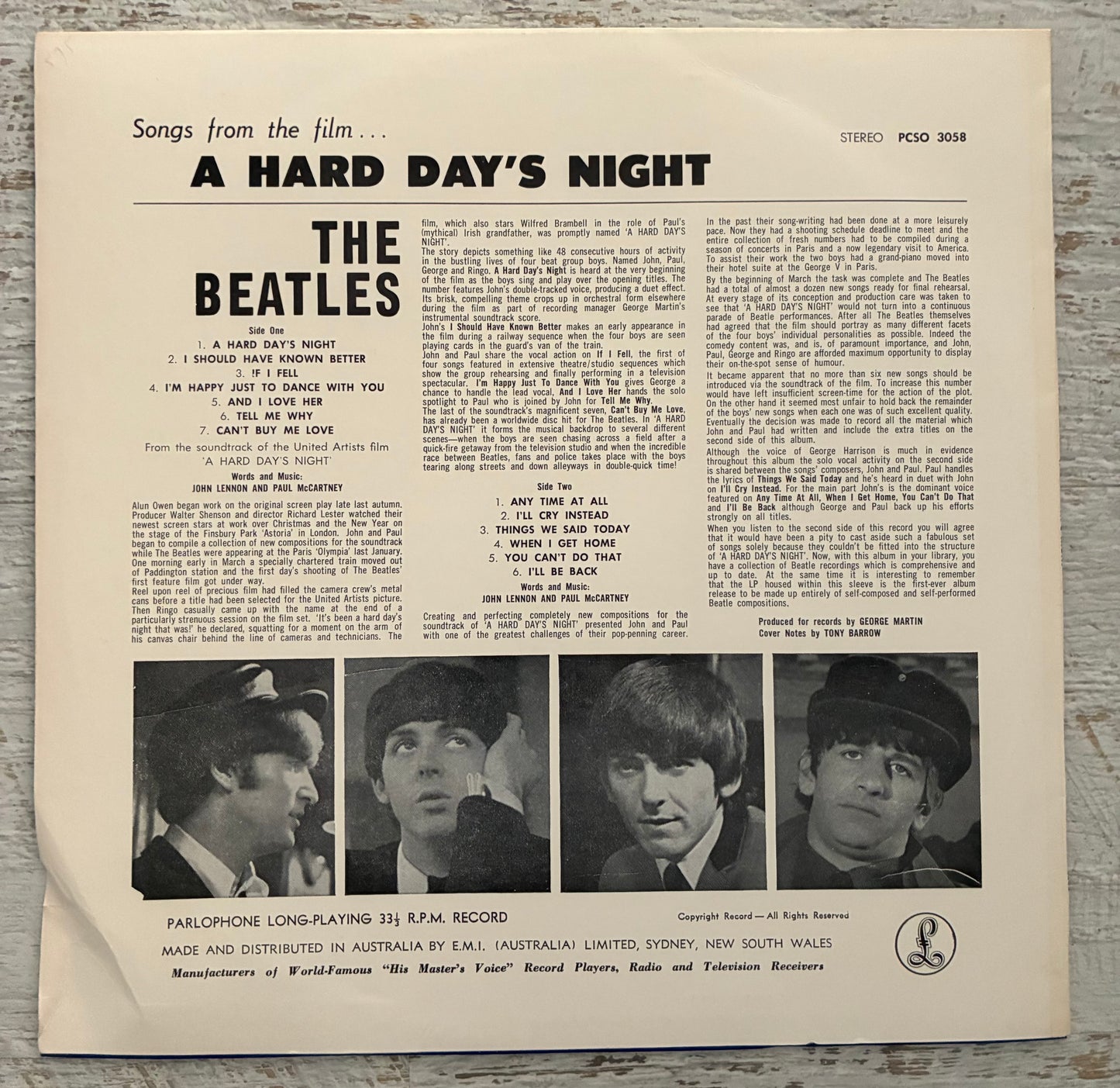 The Beatles - A Hard Day's Night (1969 Australian Pressing 12" Vinyl) (Used/2nd Hand)