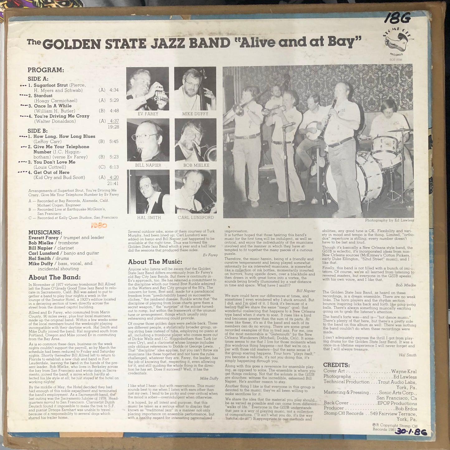 The Golden State Jazz Band - Alive And At Bay (1981 US Pressing Transparent Blue 12" Vinyl) (Used/2nd Hand)