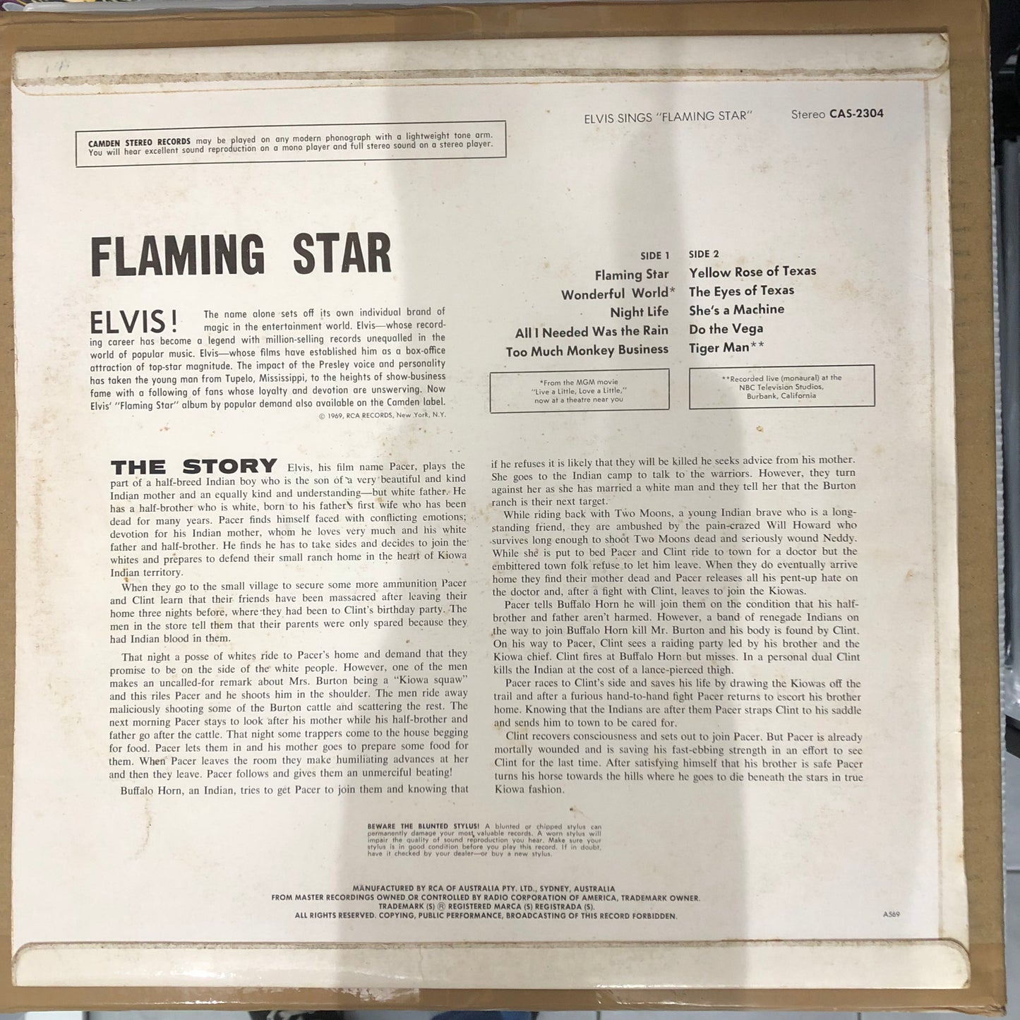 Elvis Presley - Elvis Sings Flaming Star (1969 Australian Pressing 12" Vinyl) (Used/2nd Hand)